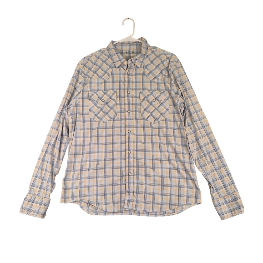 Tecovas‎ Mens Pearl Snap Western Shirt Blue Yellow Plaid Long Sleeve Stretch M